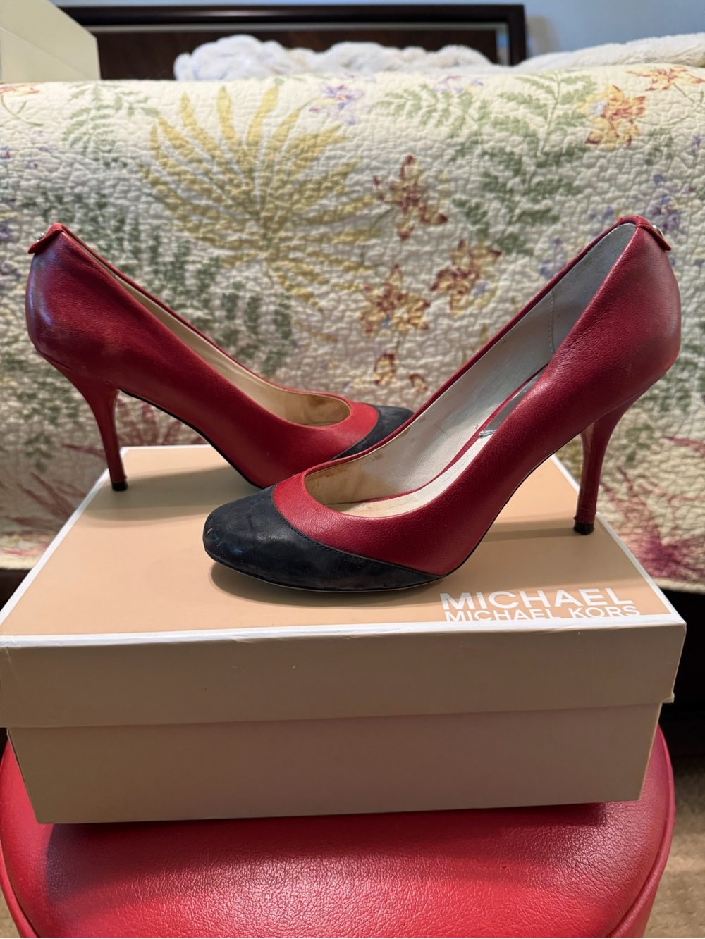 Michael Kors Red and Black Leather Pointed-Toe Stilettos